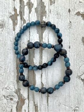 Blue Bead Stretch Bracelet Set - Classic Stack